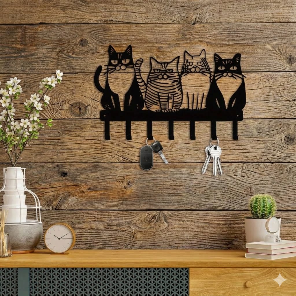 Charming Cat Metal Wall Rack