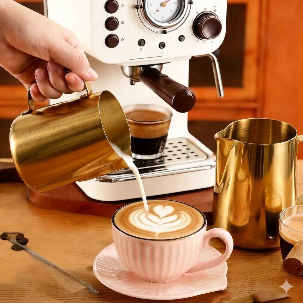 Stylish Gold Stainless Steel Coffee Frothing Pitcher